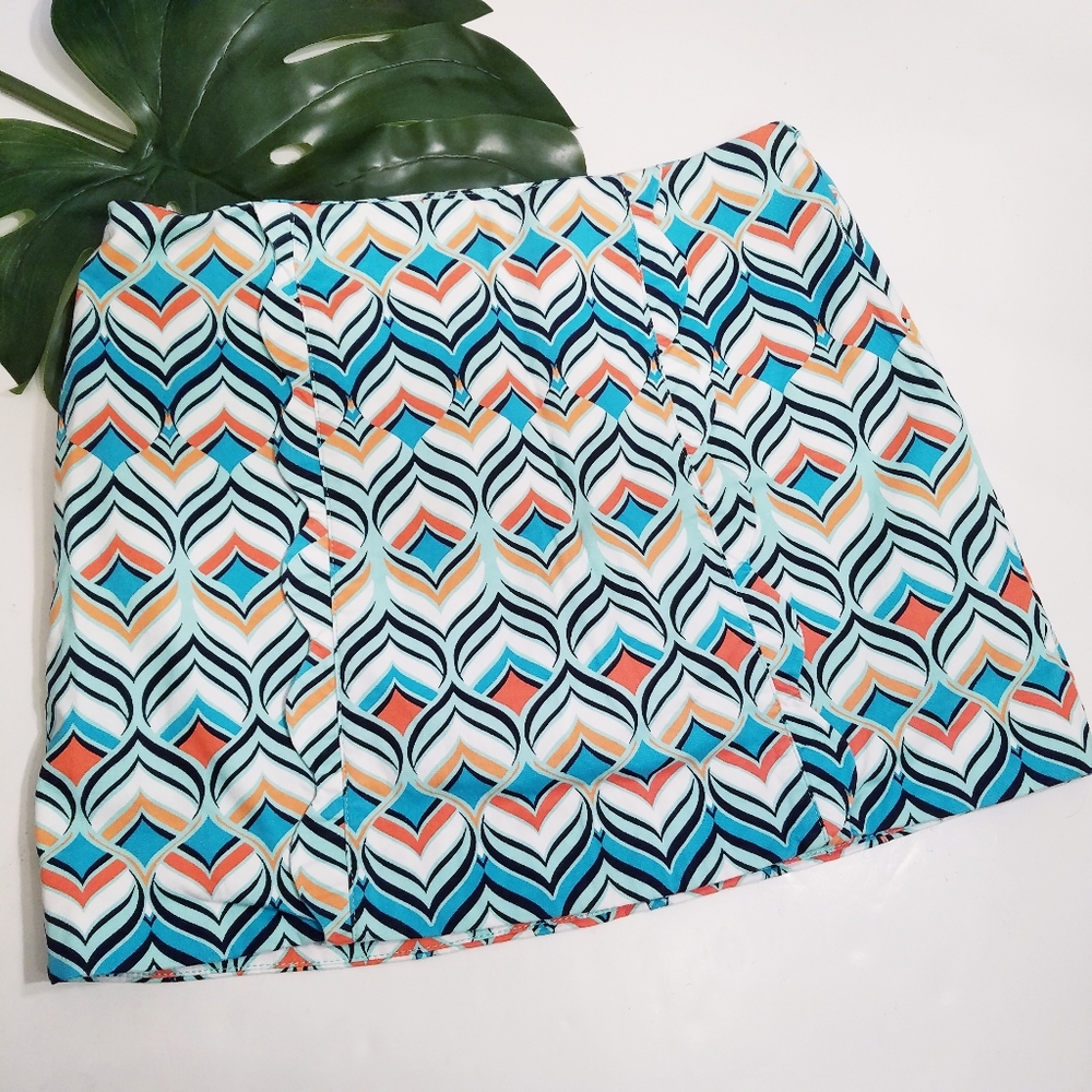 Crown & Ivy Pattered Skort Orange and Blue Scalloped Accent Size 6